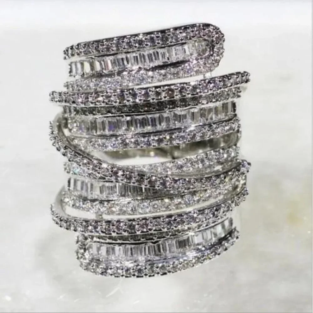 Silver-Tone Multi-Row Crystal Wrap Ring - Women Jewelry